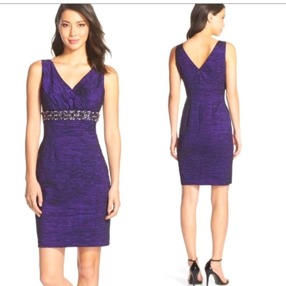 ELIZA J PURPLE BEADED Taffeta RUCHED COCKTAIL DRESS-Gorgeous-NWOT-Sz S 💜
